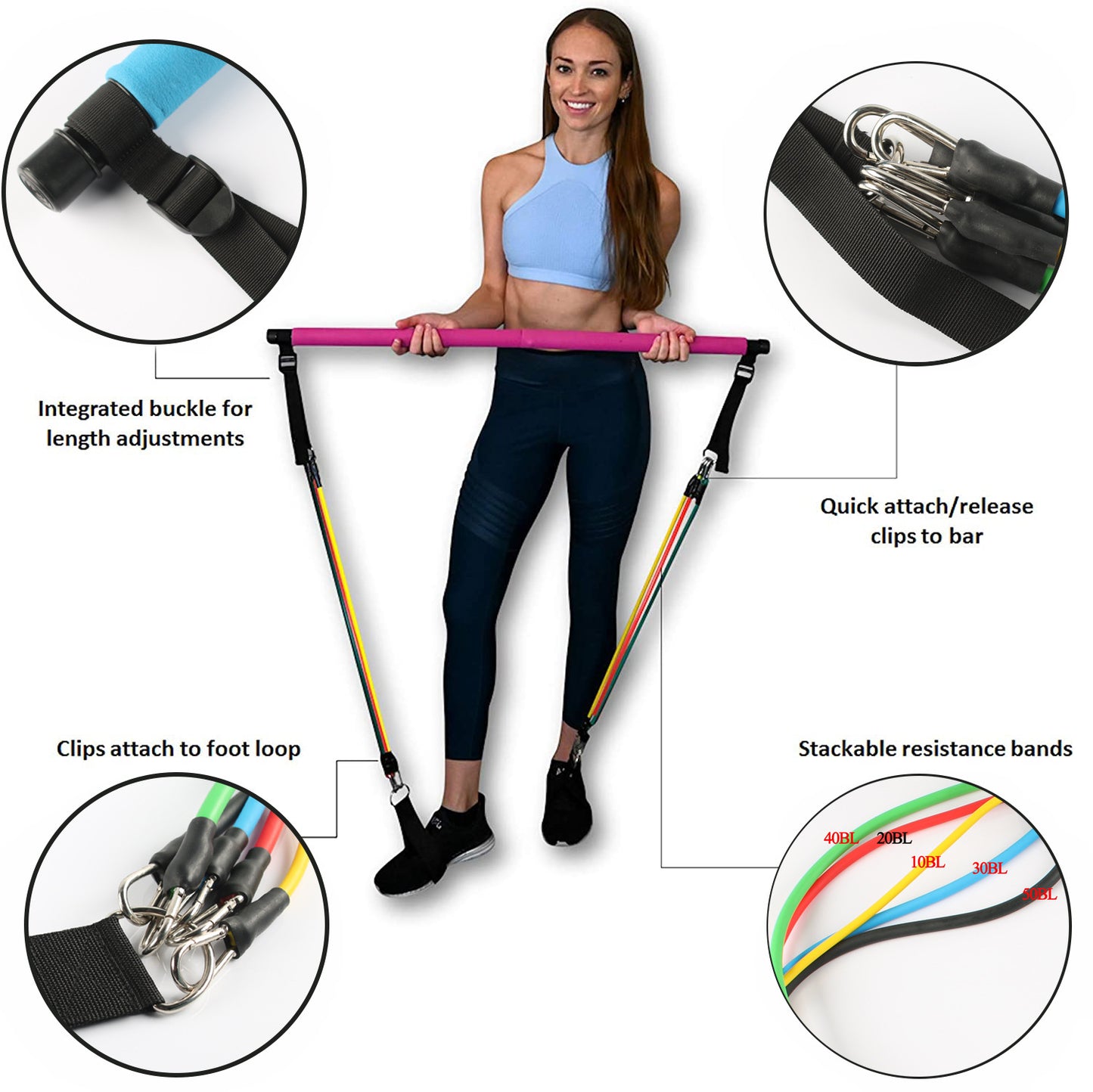 Portable Fitness Pilates Bar Home Gym Resistance Band System Elastic Yoga Bodybuilding Trainer - Impact Core Fitness