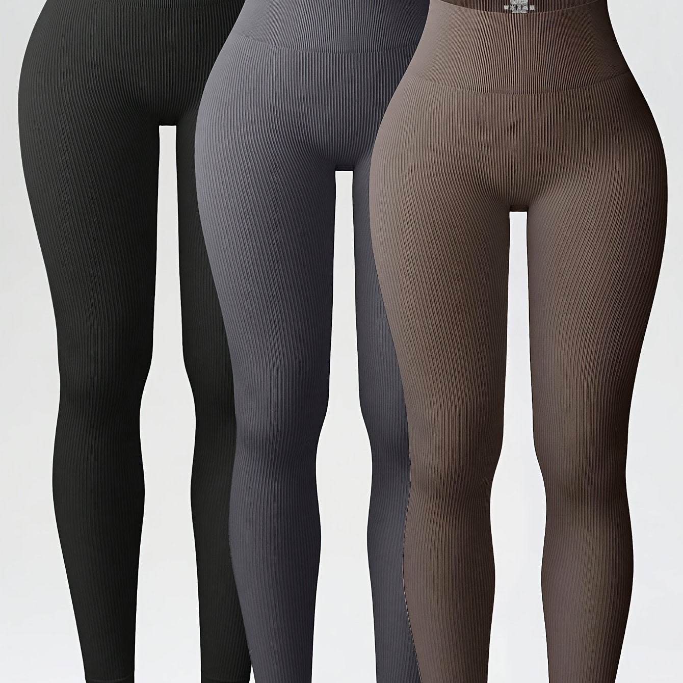 3-Pack Women's Seamless Ribbed Leggings High Waisted Butt Lifting Yoga Pants - Impact Core Fitness