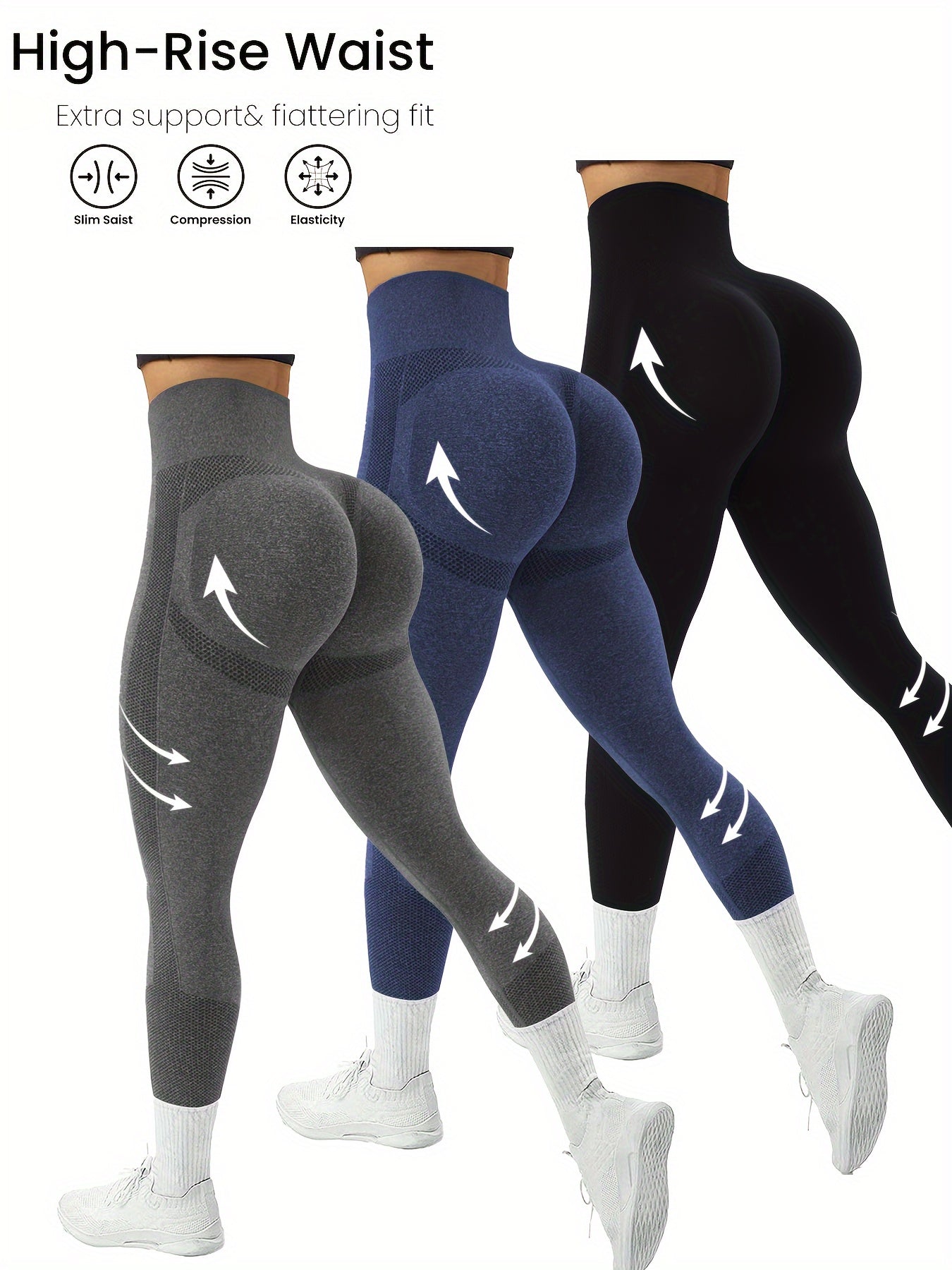 3-Pack High Waisted Compression Leggings Butt Lifting Yoga Pants
