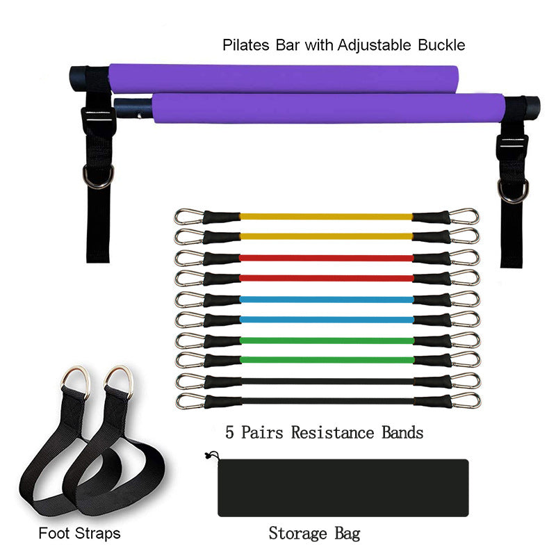 Portable Fitness Pilates Bar Home Gym Resistance Band System Elastic Yoga Bodybuilding Trainer - Impact Core Fitness