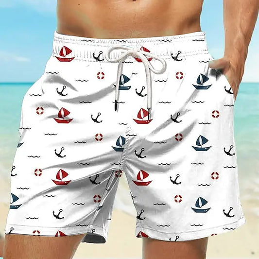 Men's Board Shorts Swim Shorts Swim Trunks Drawstring Elastic Quick Dry Short Beach Hawaiian Casual Black White Micro-elastic - Impact Core Fitness