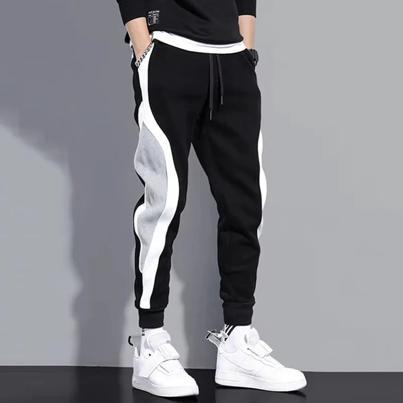 Autumn Men's Wide Loose Casual Pants Mens Patchwork Nine-point Sports  Elastic Rope Breathable Tie-foot Trousers - Impact Core Fitness
