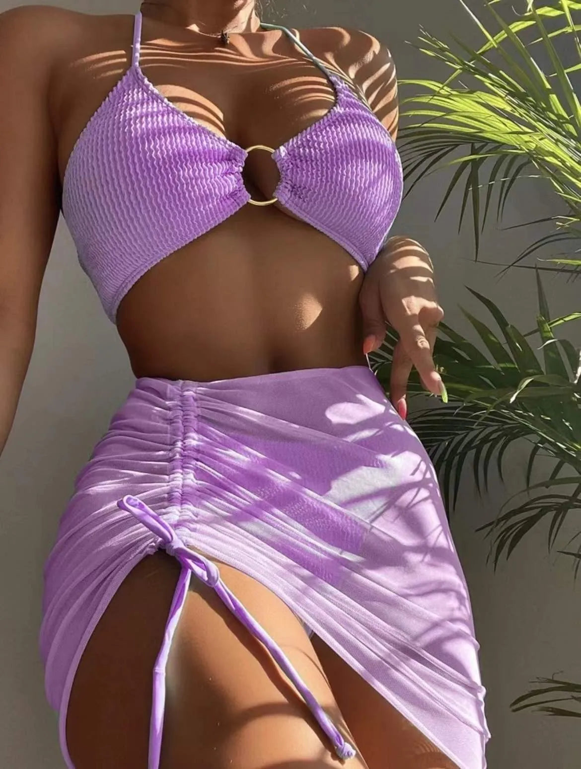 New High Elastic Bikini Set for 2025 Summer Three-piece Solid Color Lace-up Sexy Women Swimsuit Beach Bathing Suit Swimwear - Impact Core Fitness