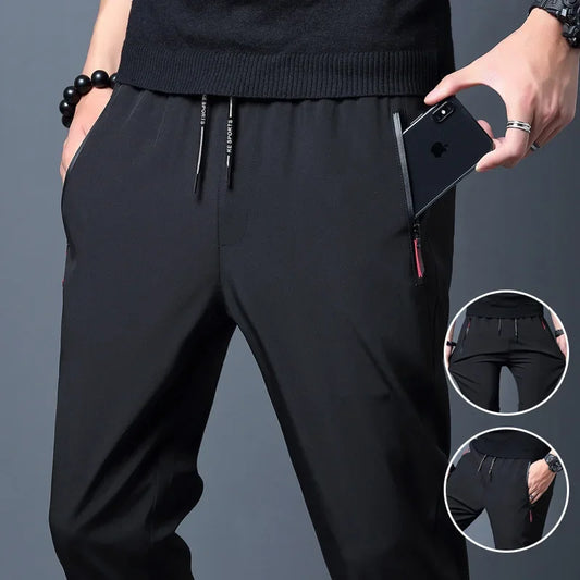 Men's Casual Pants Straight Slim Fit Elastic Waist Jogger Korean Classic Blue Black Gray Male Brand Trousers Plus Size - Impact Core Fitness