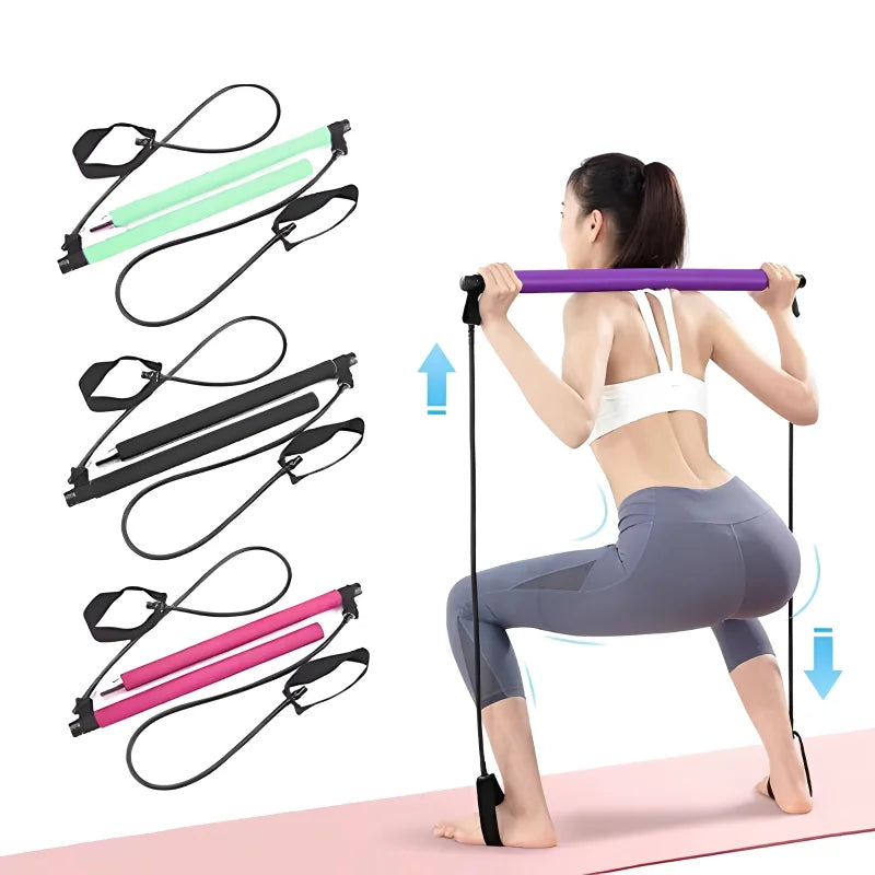 Portable Pilates Bar Stick with Resistance Bands Full Body Home Gym Equipment - Impact Core Fitness