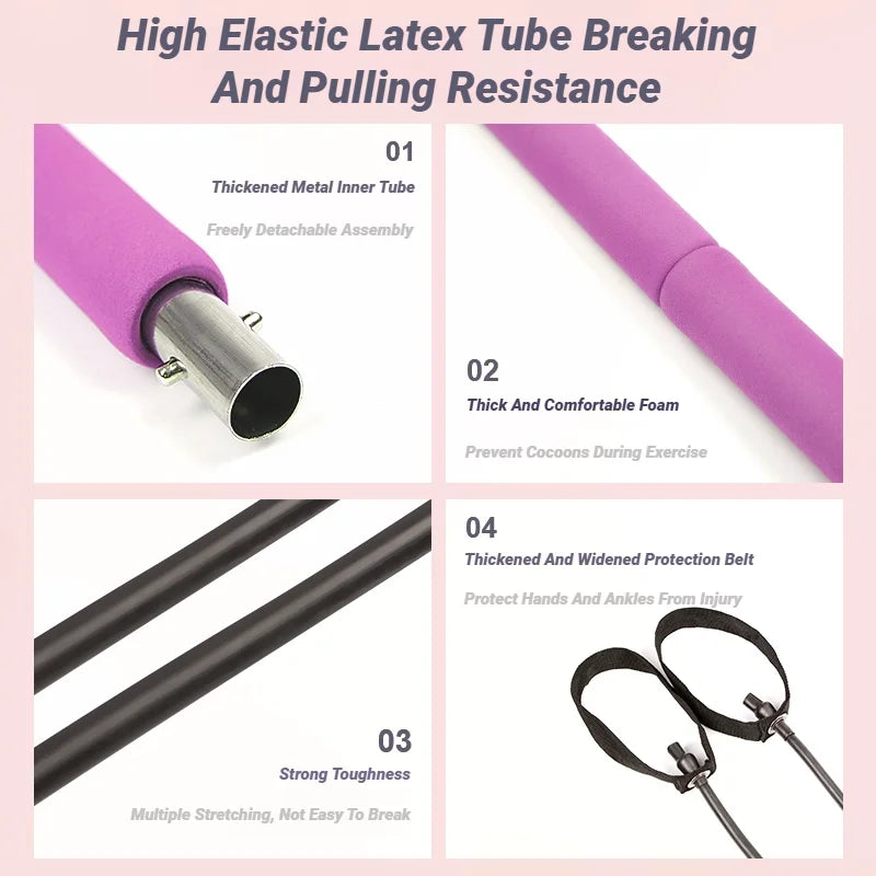 Portable Pilates Bar Stick with Resistance Bands Full Body Home Gym Equipment - Impact Core Fitness