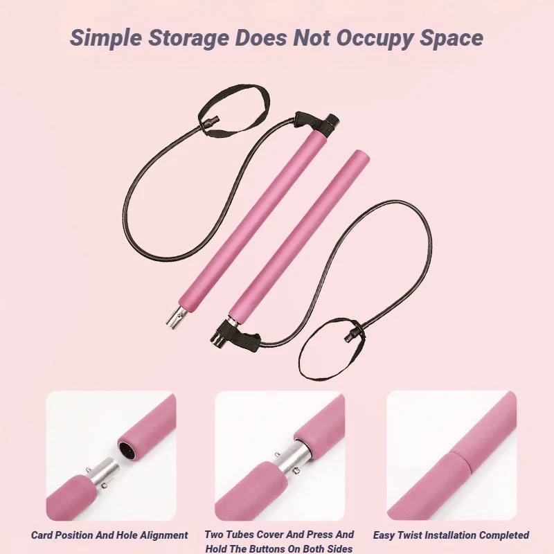 Portable Pilates Bar Stick with Resistance Bands Full Body Home Gym Equipment - Impact Core Fitness