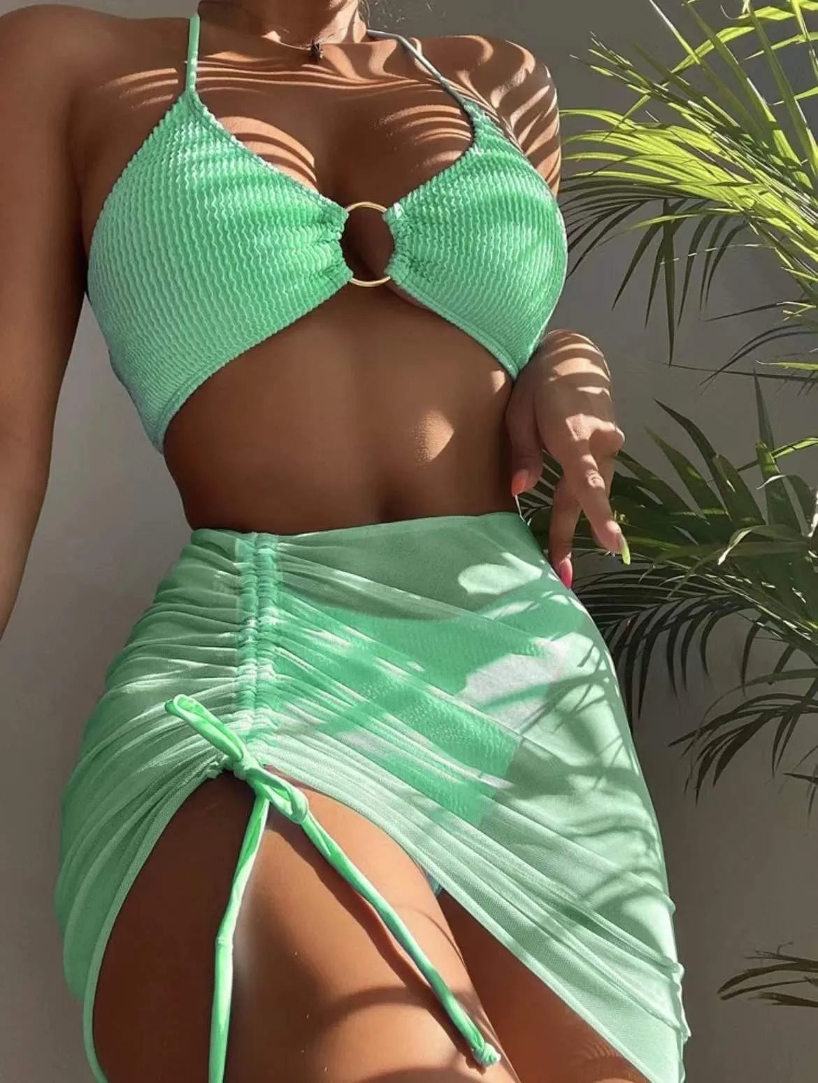 New High Elastic Bikini Set for 2025 Summer Three-piece Solid Color Lace-up Sexy Women Swimsuit Beach Bathing Suit Swimwear - Impact Core Fitness