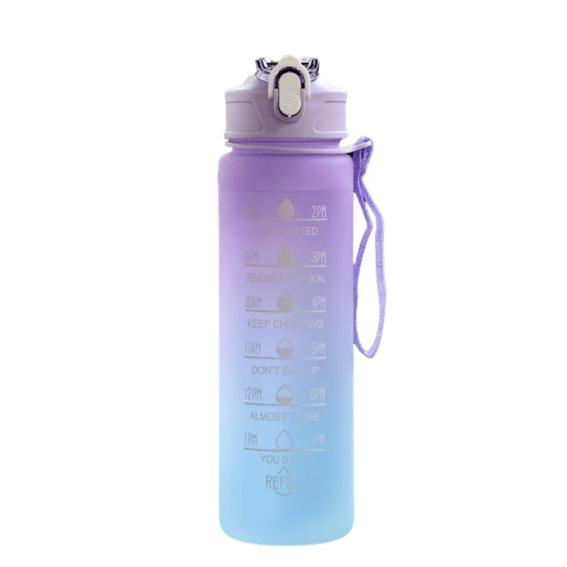 1L Sports Water Bottle with Time Marker & Straw Leakproof Flip Top Cap