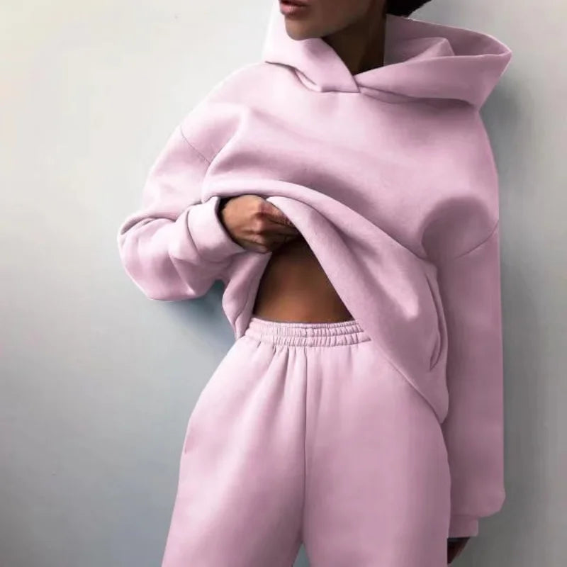 Women's Thick Fleece Tracksuit 2-Piece Hoodie & Jogger Sweatsuit Set - Impact Core Fitness