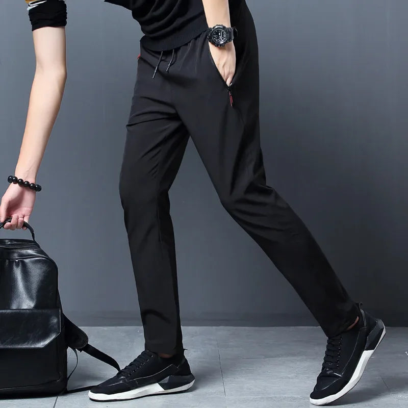 Men's Casual Pants Straight Slim Fit Elastic Waist Jogger Korean Classic Blue Black Gray Male Brand Trousers Plus Size - Impact Core Fitness