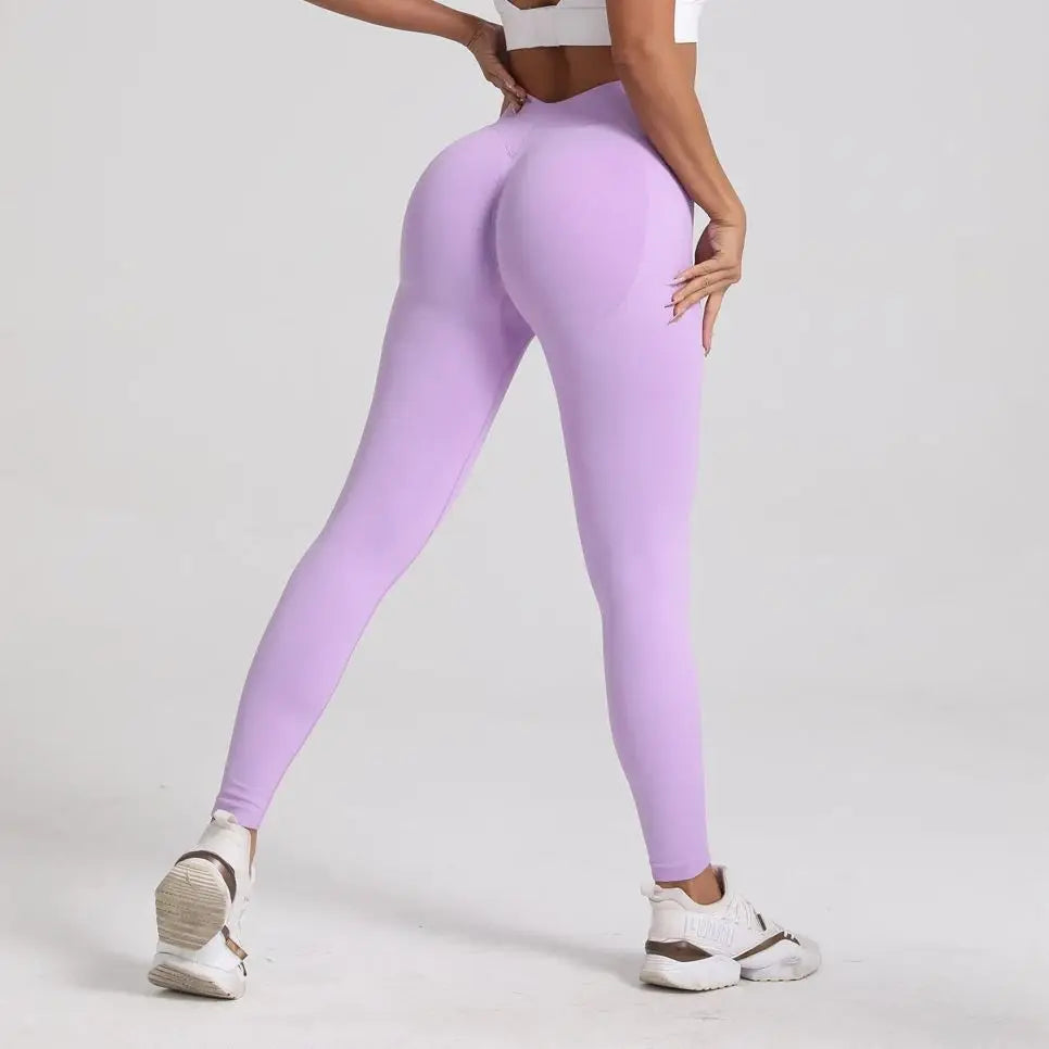High Waisted V-Back Athletic Leggings Scrunch Butt Lifting Yoga Pants Seamless Compression Fitness Tights - Impact Core Fitness