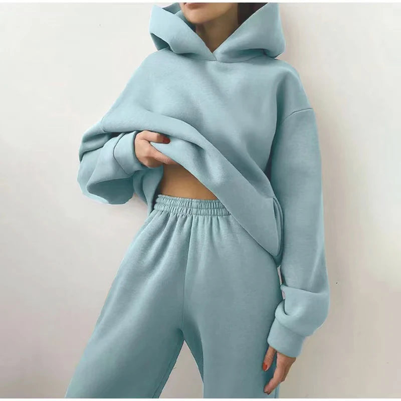 Women's Thick Fleece Tracksuit 2-Piece Hoodie & Jogger Sweatsuit Set - Impact Core Fitness