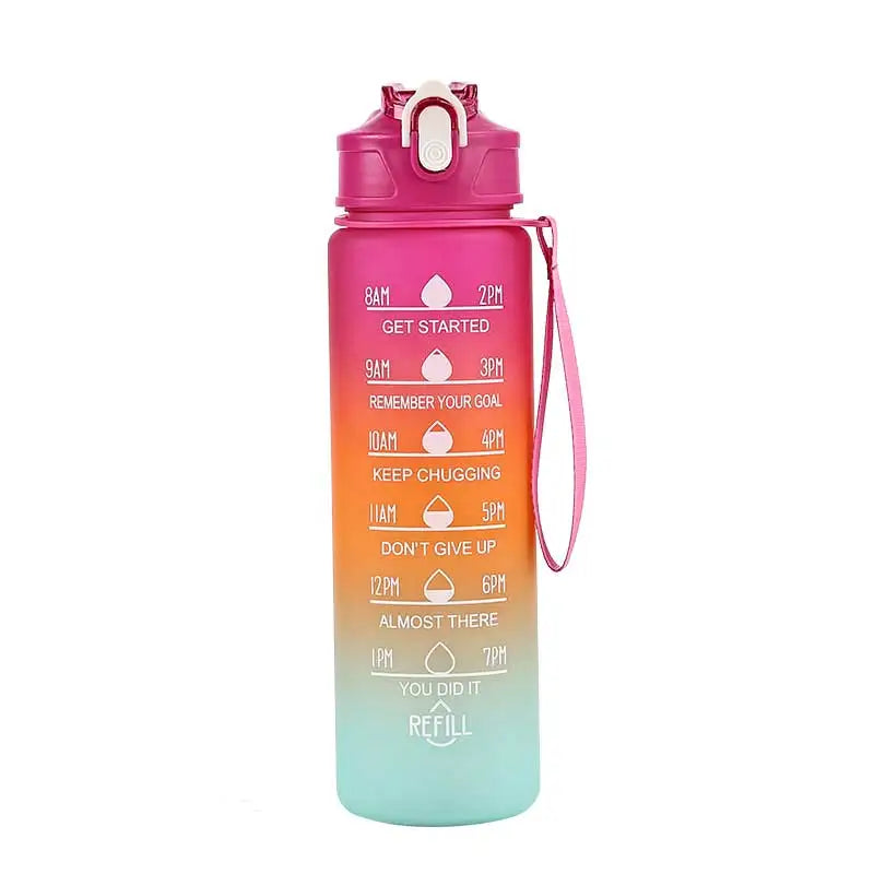 1L Sports Water Bottle with Time Marker & Straw Leakproof Flip Top Cap