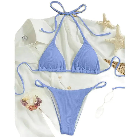 Adjustable Halter Triangle Top & Multi-Tie Bikini Bottom Swimsuit Set - Impact Core Fitness