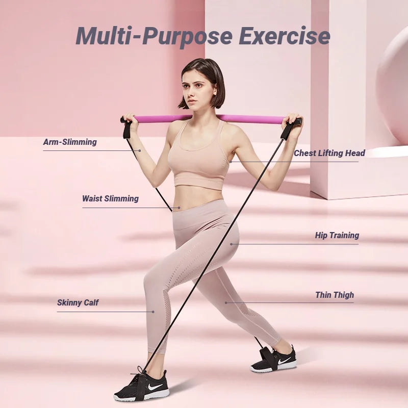 Portable Pilates Bar Stick with Resistance Bands Full Body Home Gym Equipment - Impact Core Fitness