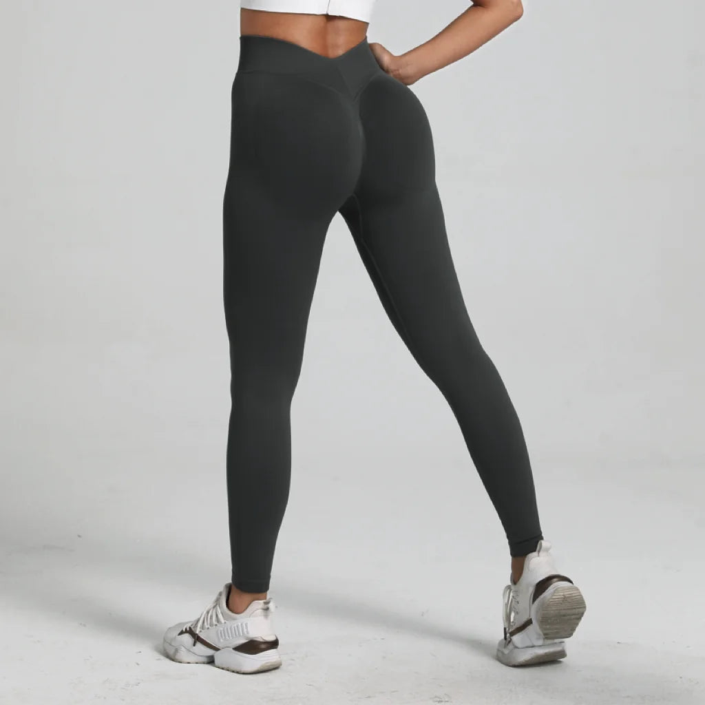 High Waisted V-Back Athletic Leggings Scrunch Butt Lifting Yoga Pants Seamless Compression Fitness Tights - Impact Core Fitness