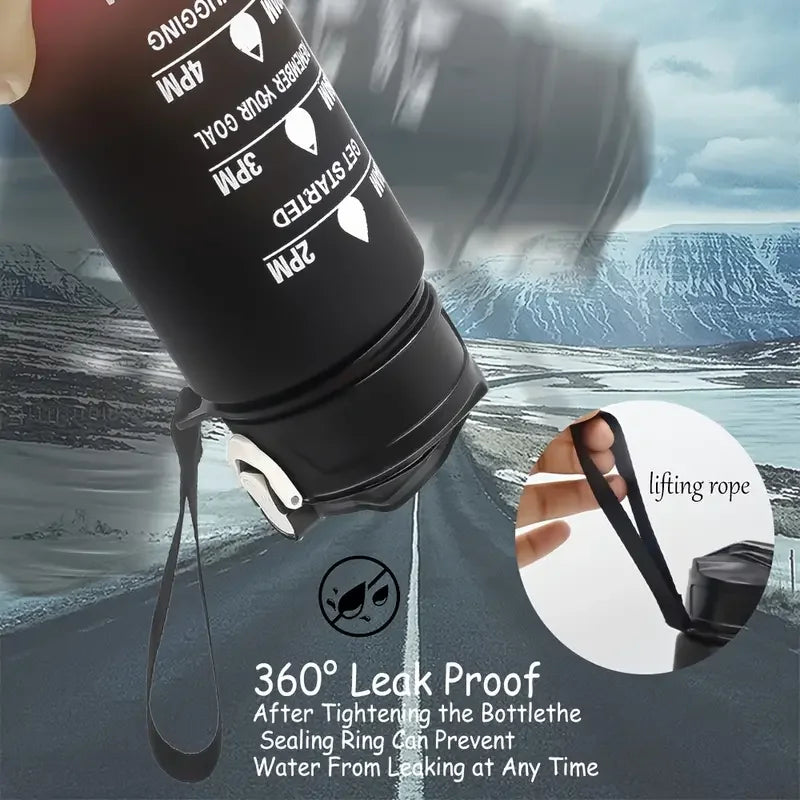 1L Sports Water Bottle with Time Marker & Straw Leakproof Flip Top Cap