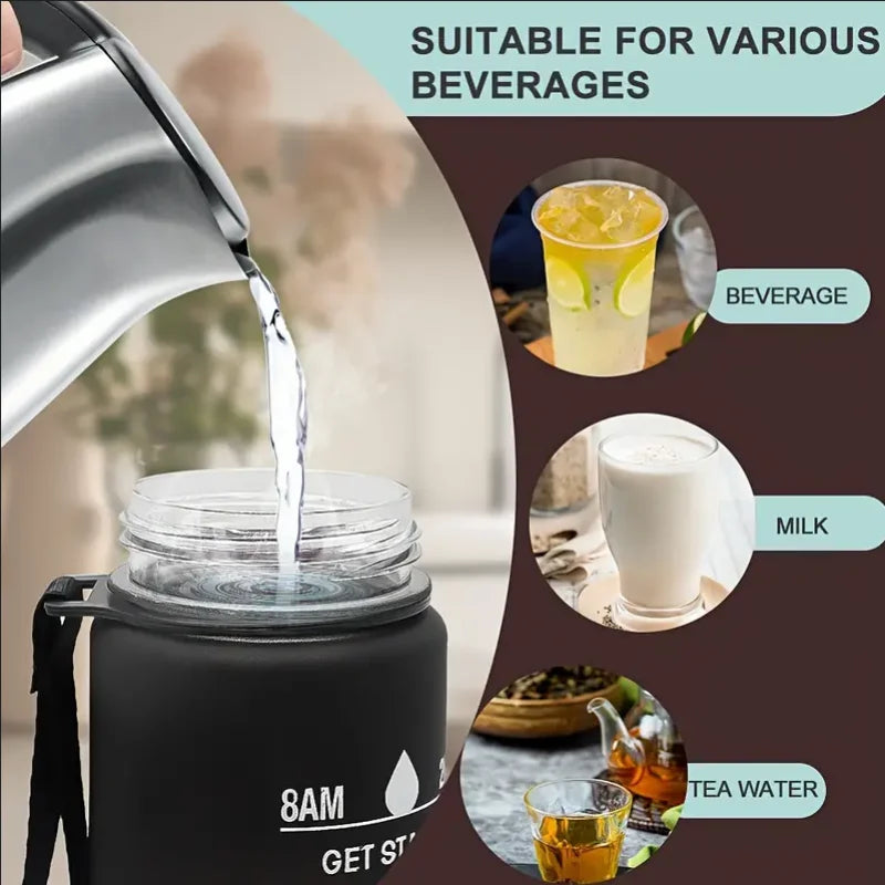 1L Sports Water Bottle with Time Marker & Straw Leakproof Flip Top Cap