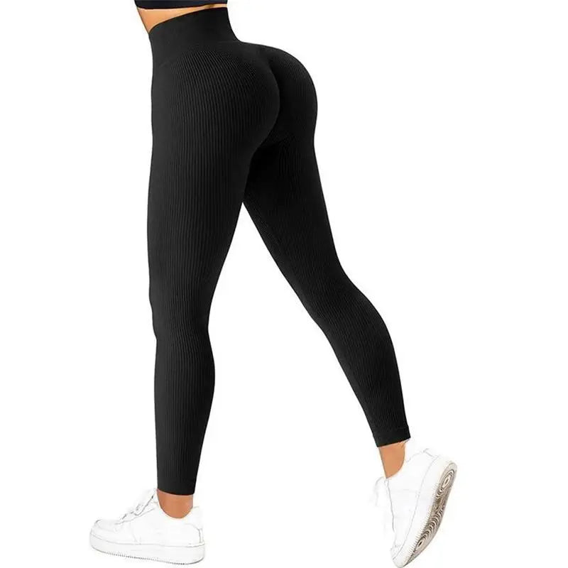 High-Waisted Seamless Ribbed Leggings for Women Tummy Control Yoga Gym Pants - Impact Core Fitness
