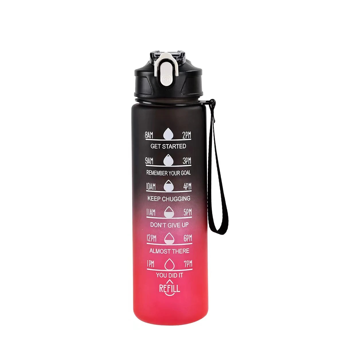 1L Sports Water Bottle with Time Marker & Straw Leakproof Flip Top Cap