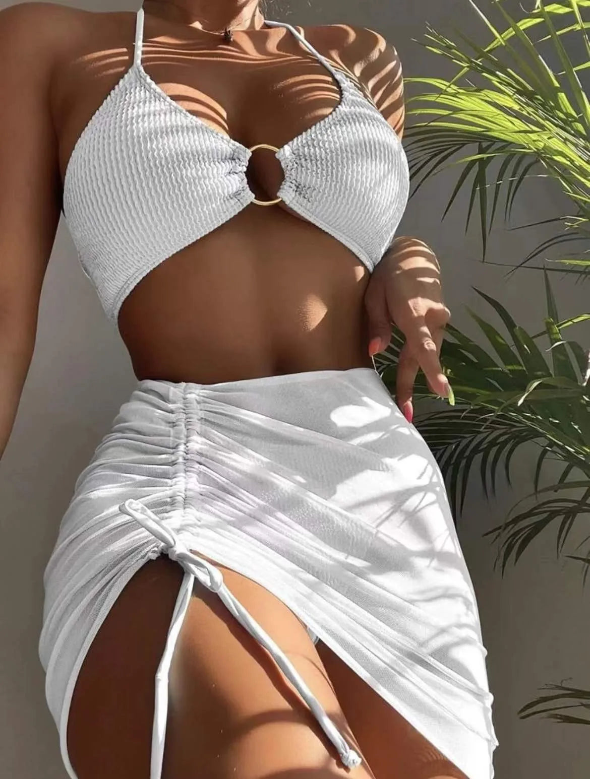 New High Elastic Bikini Set for 2025 Summer Three-piece Solid Color Lace-up Sexy Women Swimsuit Beach Bathing Suit Swimwear - Impact Core Fitness