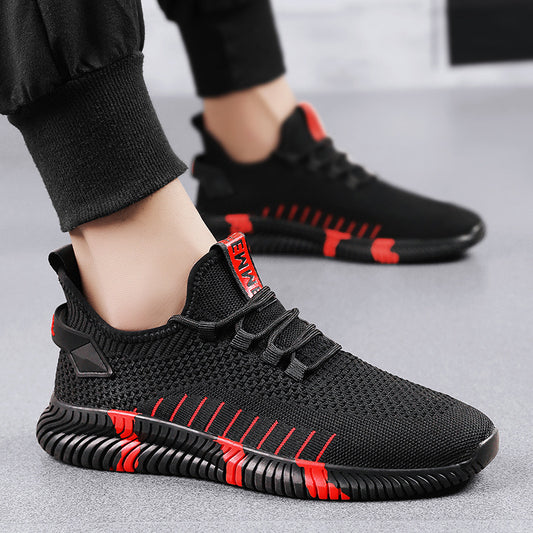 Men's Dynamic Striped Sole Knit Running Shoes Breathable Lightweight Casual Sneakers - Impact Core Fitness