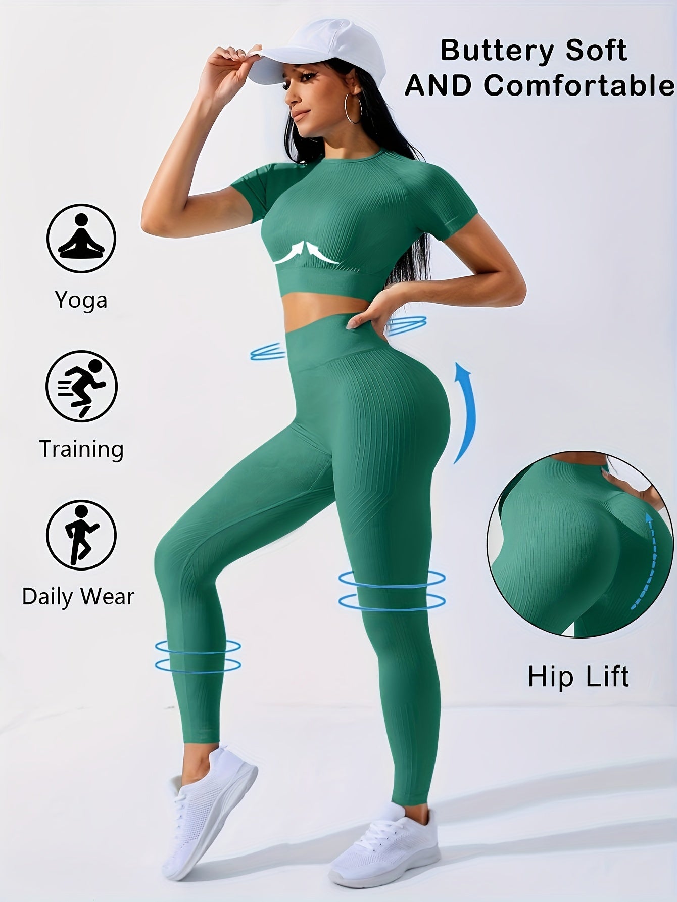 2-Piece Seamless Gym Set Short Sleeve Crop Top & High Waisted Leggings