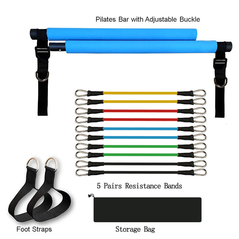 Portable Fitness Pilates Bar Home Gym Resistance Band System Elastic Yoga Bodybuilding Trainer - Impact Core Fitness