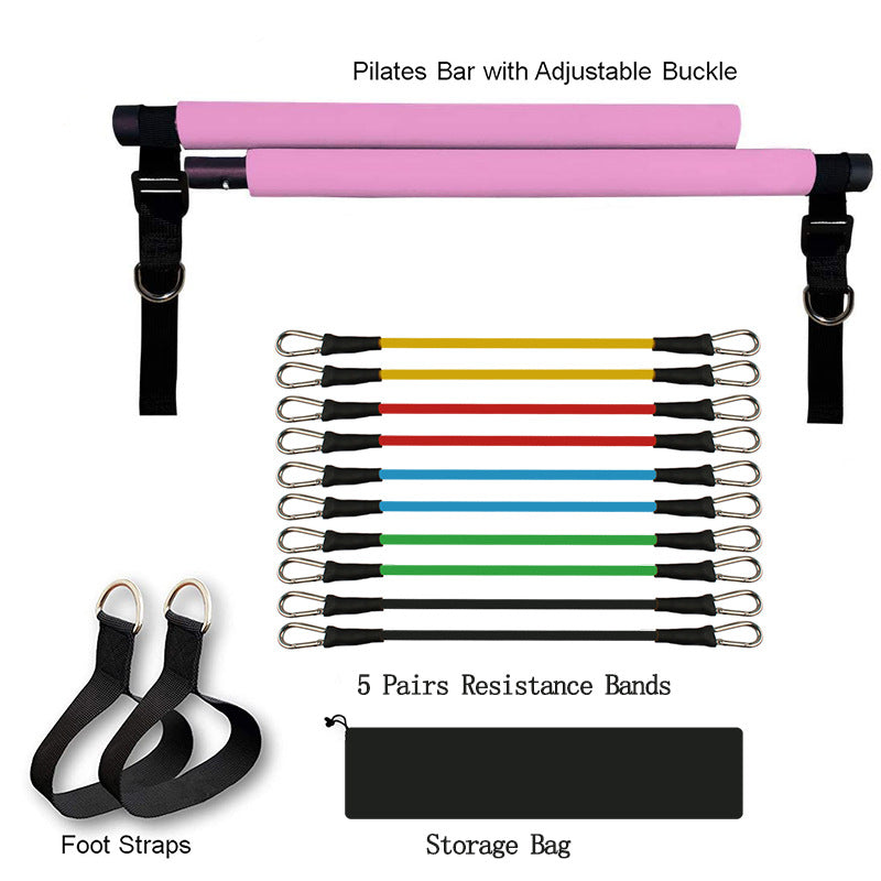 Portable Fitness Pilates Bar Home Gym Resistance Band System Elastic Yoga Bodybuilding Trainer - Impact Core Fitness