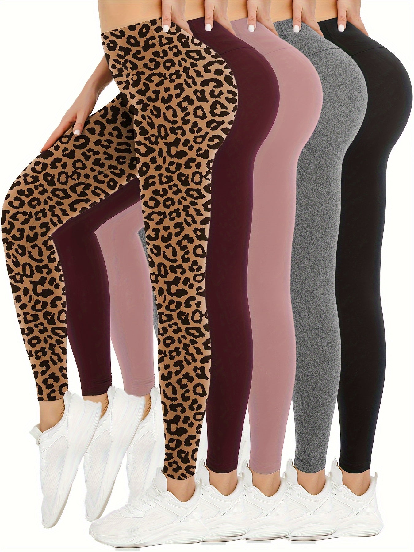 5-Pack High Waisted Leggings Super Soft Tummy Control Yoga Pants